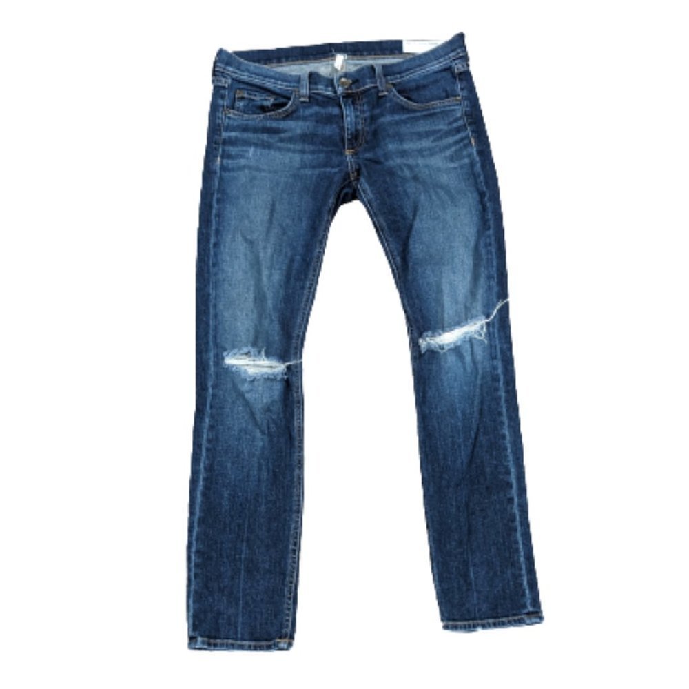 Rag & Bone Women's Tomboy Dark Wash Distressed Size 27